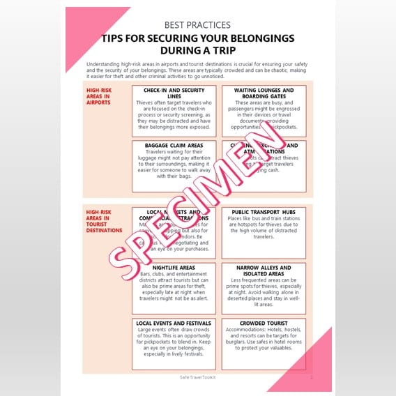 Paper guide for travelers with reflex sheets & best practices sheets, pre-travel checklist, memo sheets, and essential contacts.