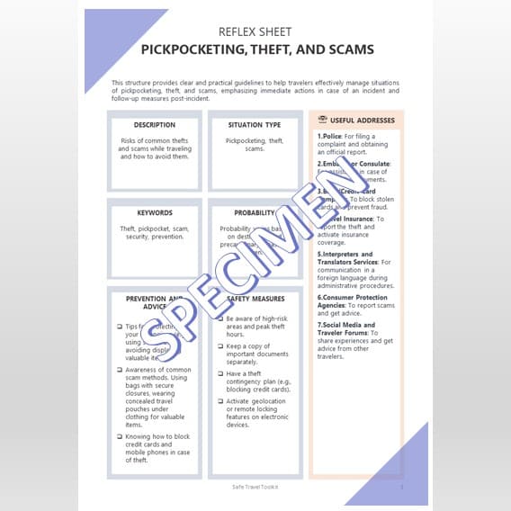 PDF guide for travelers with reflex sheets & best practices sheets for safe traveling.