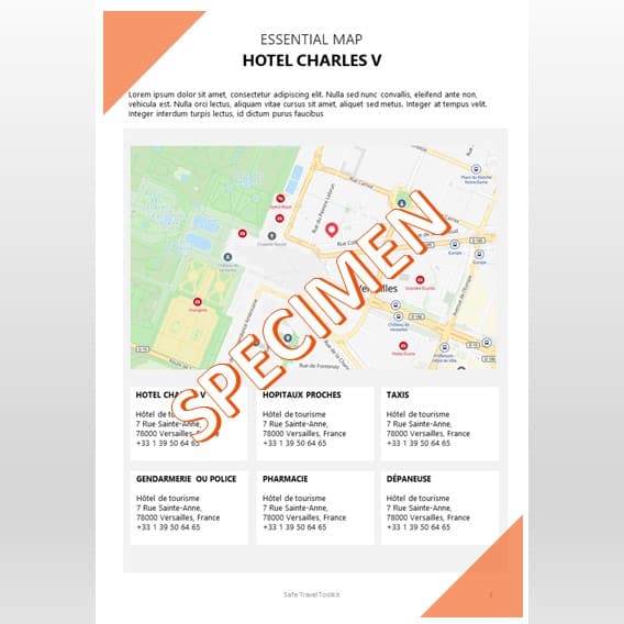 Ultra-personalized paper guide for discerning travelers with reflex sheets and best practice sheets, pre-travel preparation checklist, memo sheets, and essential contacts. Enriched contacts and detailed maps.