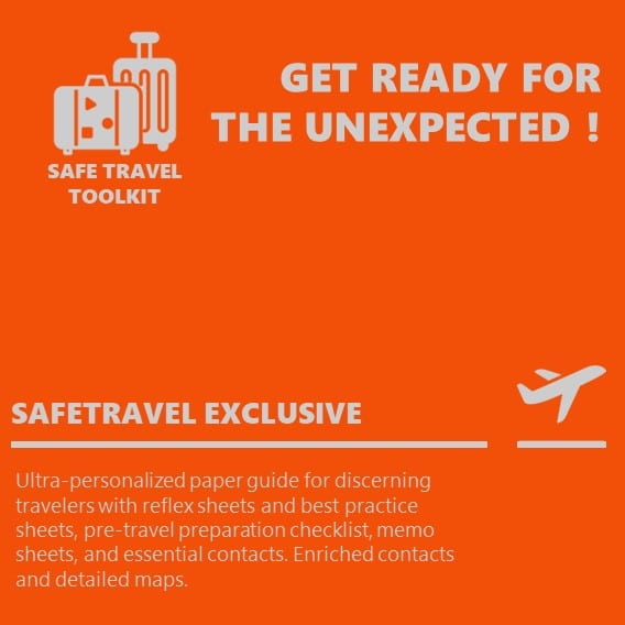 Ultra-personalized paper guide for discerning travelers with reflex sheets and best practice sheets, pre-travel preparation checklist, memo sheets, and essential contacts. Enriched contacts and detailed maps.