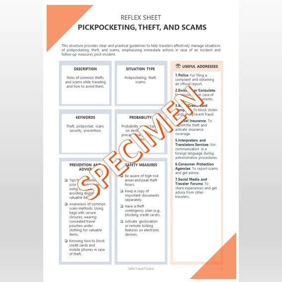 Ultra-personalized paper guide for discerning travelers with reflex sheets and best practice sheets, pre-travel preparation checklist, memo sheets, and essential contacts. Enriched contacts and detailed maps.